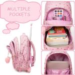 Kids Rolling Backpack for Girls Cute Bowknot Ribbon Backpacks with Wheels for Elementary Students School Trolley Bag on Wheels