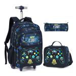 School Rolling Backpack with Wheels for Boys Football School Wheeled Backpack Set With Lunch Box Kids Travel Luggage Bags