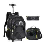 School Rolling Backpack with Wheels for Boys Football School Wheeled Backpack Set With Lunch Box Kids Travel Luggage Bags