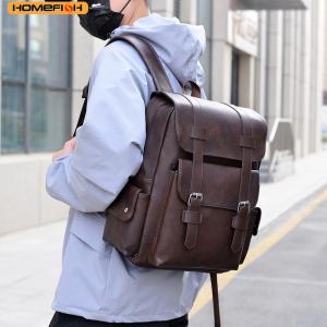 HOMEFISH Men Backpack PU Leather Bagpack Large Laptop Backpacks Male Mochilas Black Schoolbag For Teenagers Boys Brown Sac A Dos