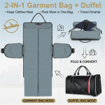 45L Garment Duffel Bag for Men, Suit Travel Bag with Hanging Garment Compartment, Waterproof Weekender Bag