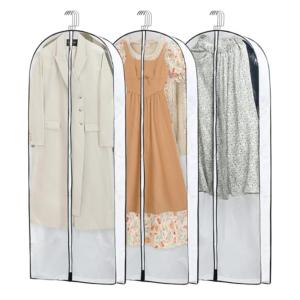 3 Pack Garment Bags for Hanging Clothes Storage Clear Suit Dress Bags with Zippers for Travel Moving Breathable Closet Storage