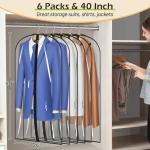 All Clear Garment Bags for Hanging Clothes 40" Suit Bags for Closet Storage Plastic Clothes Covers for Shirts Jackets Coats 6 P