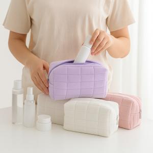 Cute Soft Plush Small Cosmetic Bag Portable Travel Pouch Solid Color Zipper Toiletry Storage Organizer for Women Makeup Bag