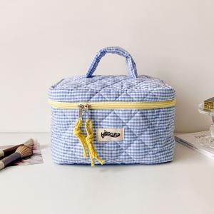 Plaid Cosmetic Bag Set Simple Style Large Capacity Portable Cosmetic Tools Storage Bag for Home Bathroom Toiletry Bag