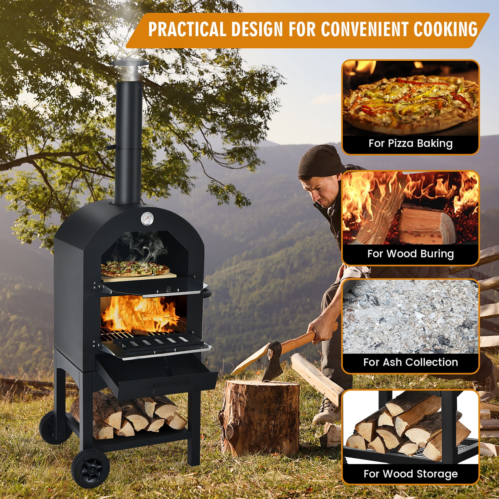Costway Outdoor Wood Fire Pizza Oven with Cover
