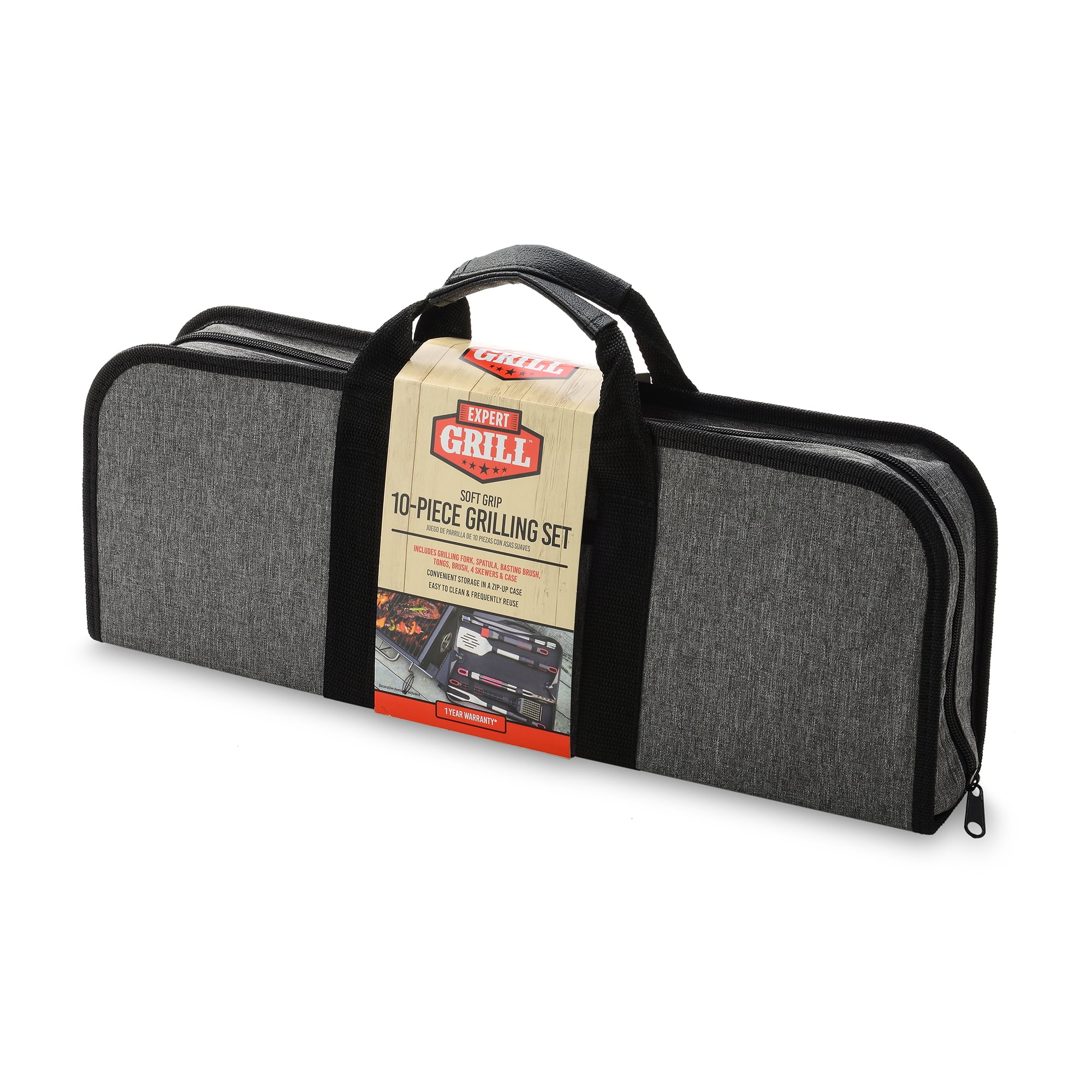 10-Piece Stainless Steel Soft Grip BBQ Grill Tool Set