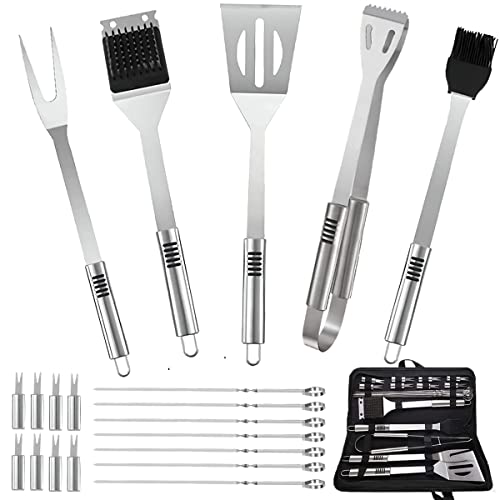 20pc Stainless BBQ Grill Tools Set - Outdoor BBQ Utensil Kit