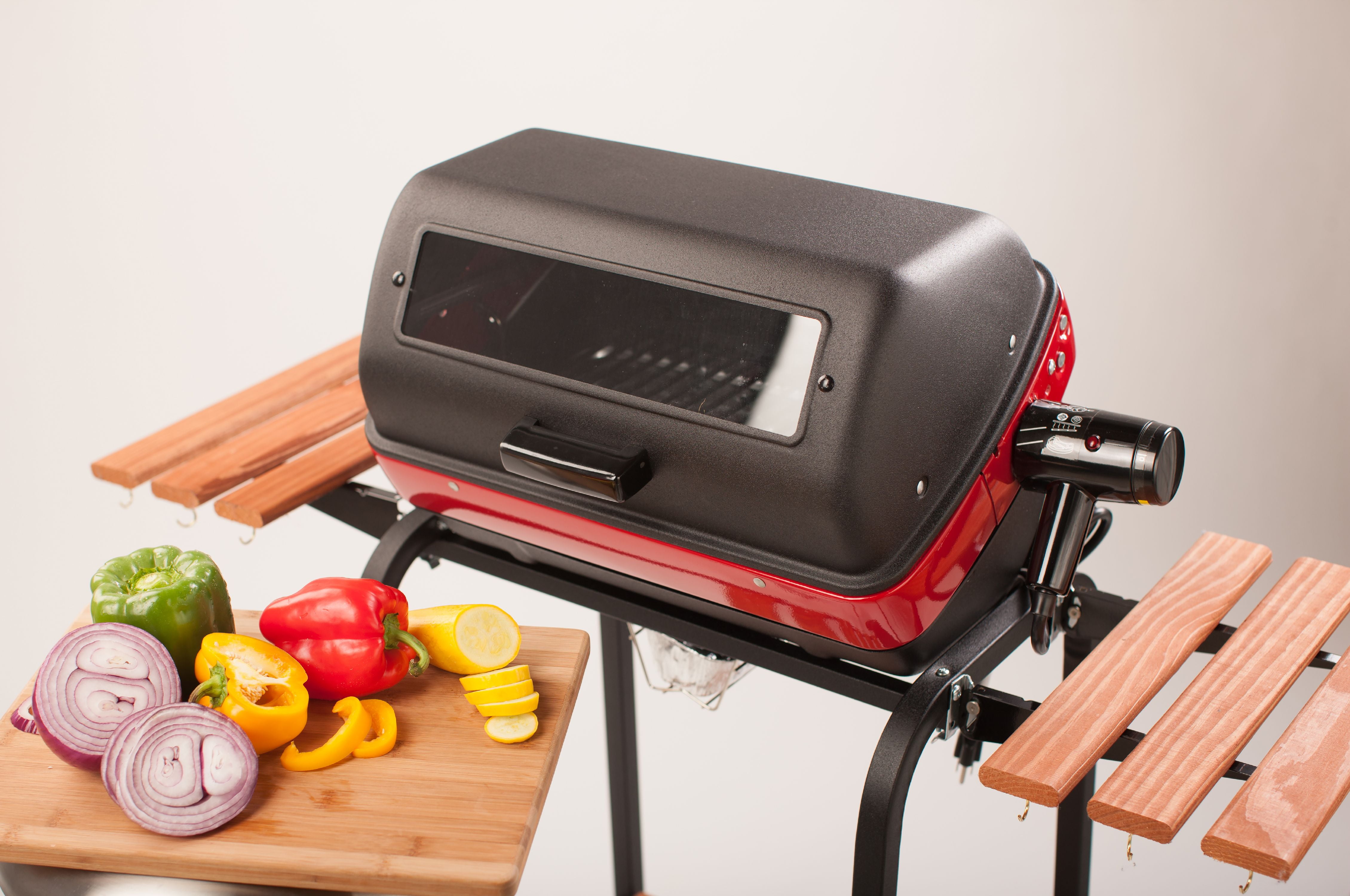 Portable Electric Cart Grill with Folding Tables - Red