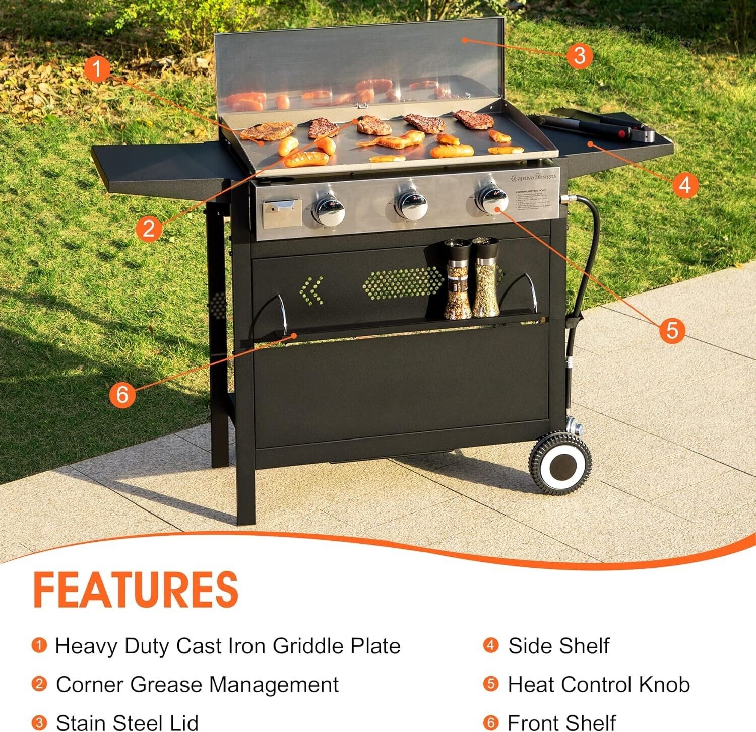 3-Burner Propane Gas Grill with Removable Cart