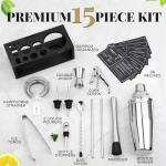 15-Piece Bartender Kit with Stand - Silver Set