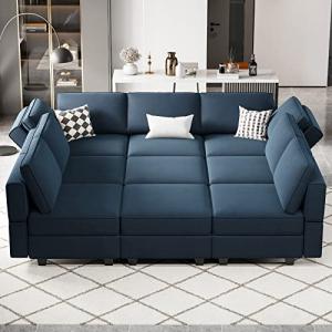 Belffin Blue Modular Velvet Sleeper Sectional Sofa