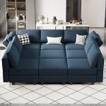 Belffin Blue Modular Velvet Sleeper Sectional Sofa