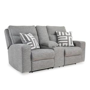 Light Gray Power Reclining Loveseat with Console