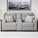 Light Gray Power Reclining Loveseat with Console
