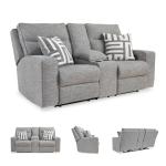 Light Gray Power Reclining Loveseat with Console