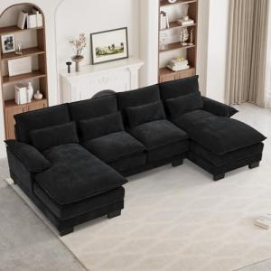 Modern U-Shape Cloud Couch Sectional Sofa, Jet Black