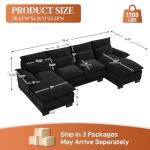 Modern U-Shape Cloud Couch Sectional Sofa, Jet Black