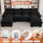 Modern U-Shape Cloud Couch Sectional Sofa, Jet Black