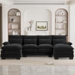 Modern U-Shape Cloud Couch Sectional Sofa, Jet Black