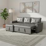 Gray Sectional Sofa with Sleeper Bed & Storage
