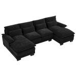 Modern U-Shape Cloud Couch Sectional Sofa, Jet Black