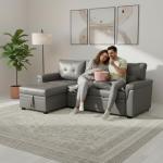Gray Sectional Sofa with Sleeper Bed & Storage