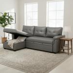 Gray Sectional Sofa with Sleeper Bed & Storage