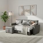 Gray Sectional Sofa with Sleeper Bed & Storage