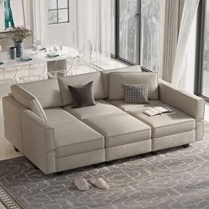 Belffin Grey Velvet Modular Sectional Sofa with Chaise