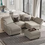 Belffin Grey Velvet Modular Sectional Sofa with Chaise