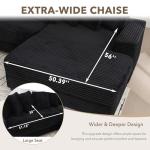 Modern L-Shaped Corduroy Sofa with Chaise and Pillows