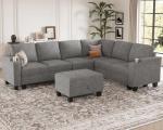 Light Grey Chenille Modular L-Shaped Sofa with Cup Holder