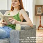 Light Grey Chenille Modular L-Shaped Sofa with Cup Holder