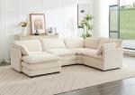Beige 5-Seat Modular Sectional Sofa with Pillows