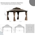 Domi 12' x 12' Hardtop Gazebo Permanent Metal Gazebo with Galvanized Steel Double Roof, Curtains and Netting for Party, Wedding, Outdoor Dining, Patio, Backyard, Brown