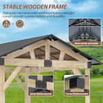 Raysfung 12' × 14' Wood Gazebo, Outdoor Cedar Hardtop Wooden Frame Gazebos with Galvanized Steel Roof for Garden, Patio, Deck