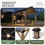 Aoxun 12' x 10' Outdoor Wood Gazebo, Hardtop Gazebo Permanent Wooden Pavilion with Gable Galvanized Steel Roof, for Patio, Garden, Backyard(Nature)