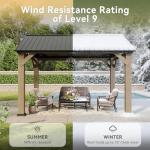 Aoxun 12' x 10' Outdoor Wood Gazebo, Hardtop Gazebo Permanent Wooden Pavilion with Gable Galvanized Steel Roof, for Patio, Garden, Backyard(Nature)