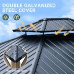 Aoxun 10' x 12' Outdoor Wood Gazebo, Hardtop Gazebo Permanent Wooden Pavilion with Galvanized Steel Double Roof, for Patio, Garden, Deck, Cedar Wood, Grey