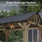 Aoxun 12' x 10' Outdoor Wood Gazebo, Hardtop Gazebo Permanent Wooden Pavilion with Gable Galvanized Steel Roof, for Patio, Garden, Backyard(Nature)