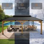 RTDTD 12' x 20' Hardtop Gazebo,Outdoor Cedar Wood Frame Permanent Pavilion with Double Galvanized Steel Roof,Pergola with Lockers & Storage Racks for Patio Lawn Backyard Deck