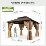 Breezestival 12x12FT Hardtop Gazebo, Metal Frame with Double Galvanized Steel Roof, Permanent Outdoor Pergola with Curtains and Netting Included for Backyard, Patio, Lawn and Garden, Brown