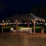 RTDTD 12' x 20' Hardtop Gazebo,Outdoor Cedar Wood Frame Permanent Pavilion with Double Galvanized Steel Roof,Pergola with Lockers & Storage Racks for Patio Lawn Backyard Deck