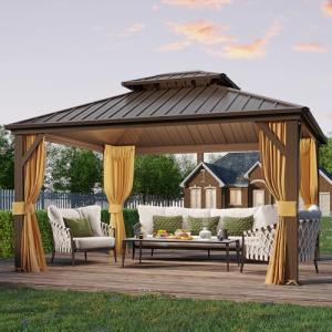 YOLENY 10' x 12' Hardtop Metal Gazebo with Curtains