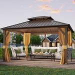 YOLENY 10' x 12' Hardtop Metal Gazebo with Curtains