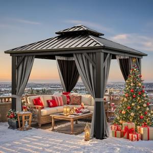 YITAHOME 10x10ft Hardtop Gazebo with Curtains