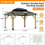 Howsvn 11x13FT Wood Outdoor Gazebo with Steel Roof