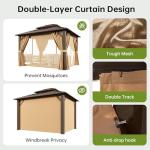 Breezestival 10x12FT Hardtop Gazebo, Metal Frame with Double Galvanized Steel Roof, Permanent Outdoor Pergola with Curtains and Netting Included for Backyard, Patio, Lawn and Garden, Brown