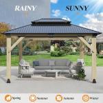 GARTOO 11’x13’ Wooden Patio Gazebo with Vented Roof